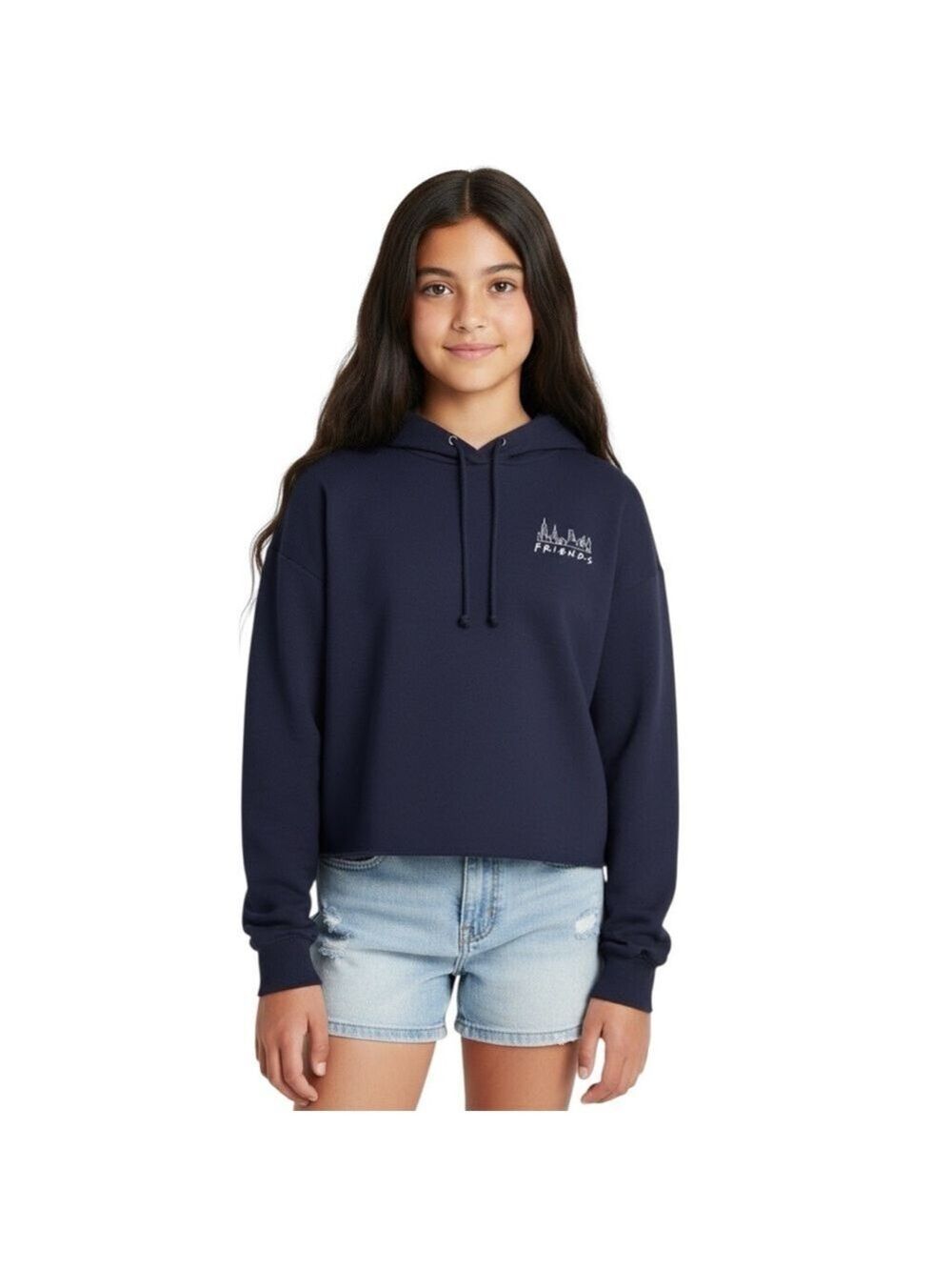 GAP Friends Cropped Hoodie Girls Large 10 Yrs Pullover Navy Blue Cotton Blend